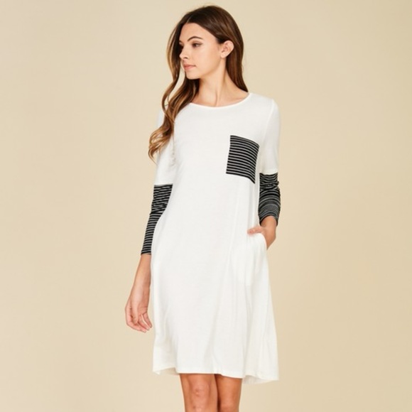 Dresses & Skirts - ALL SIZES!!  3/4 Sleeve Contrast Stripe Dress